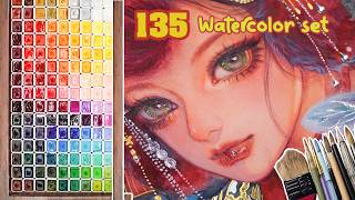 BEST COLOR PALETTE I HAVE 🎨 Testing 135 Watercolor Set | Portrait Painting | Huta Chan