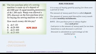 Kcpe2019 Maths Qn No 40 Hire Purchase