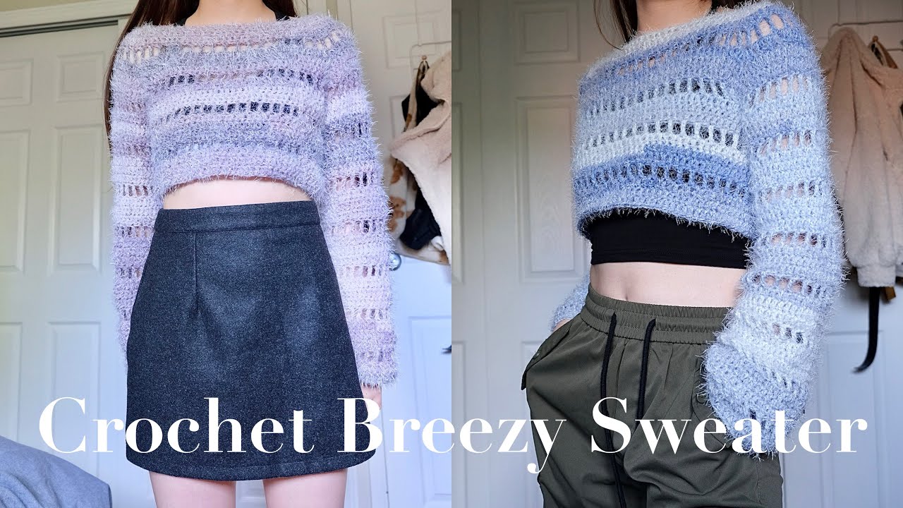 Crochet Cropped Sweater Tutorial (NO SEWING!) 🧵𝓑𝓻𝓮𝓮𝔃𝔂 - YouTube