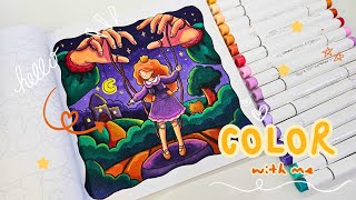 Color with me | Soft Dreamy by Bogiki - Little Puppet Girl | Ohuhu Alcohol Markers 🎭⭐💜 screenshot 3