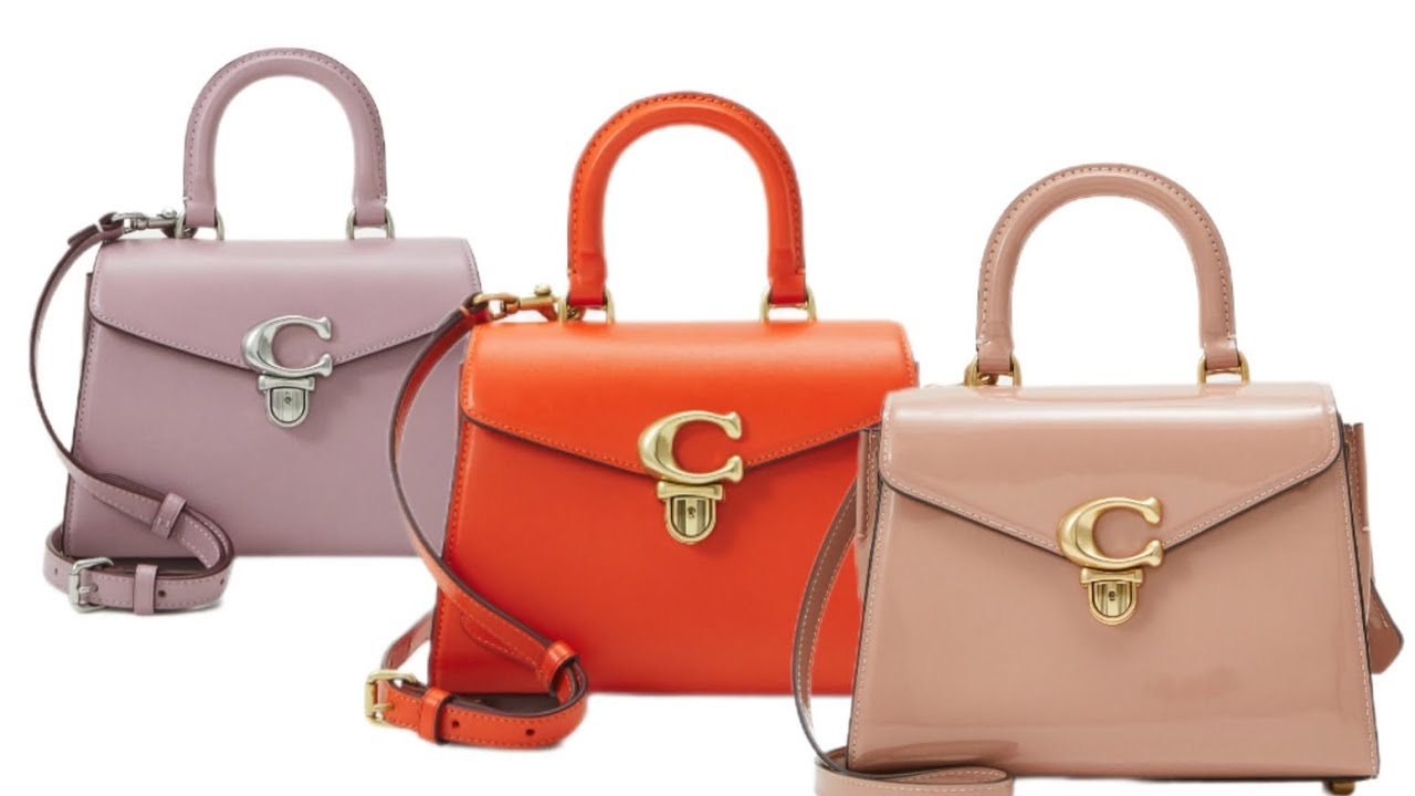 Coach bag Sammy top handle 21. Color handbag: black, cream, orange.