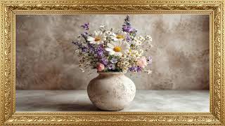 Soft Wildflower Bouquet | Gold Framed 4K Art Screensaver | Elegant Neutral Floral TV Wallpaper screenshot 5