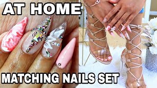 quarantine MANICURE & PEDICURE || Stiletto Acrylic Nails | At Home Pedicure Tutorial