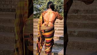 Desi Aunty Wearing Beautiful Backless Blouse Saree Looking Gorgeous