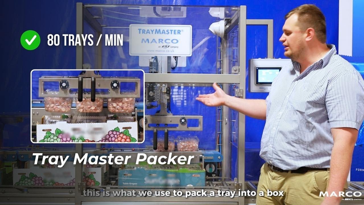 Marco Tray Master Packing Machine - up to 80 trays per minute - YouTube