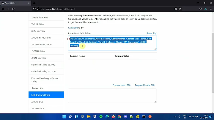 Converting SQL Insert Statement to SQL Update Statement Online