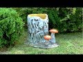 Идеи для дачи. Садовое кашпо Пенёк с грибами из цемента / Cache pot garden of concrete/ A – Video
