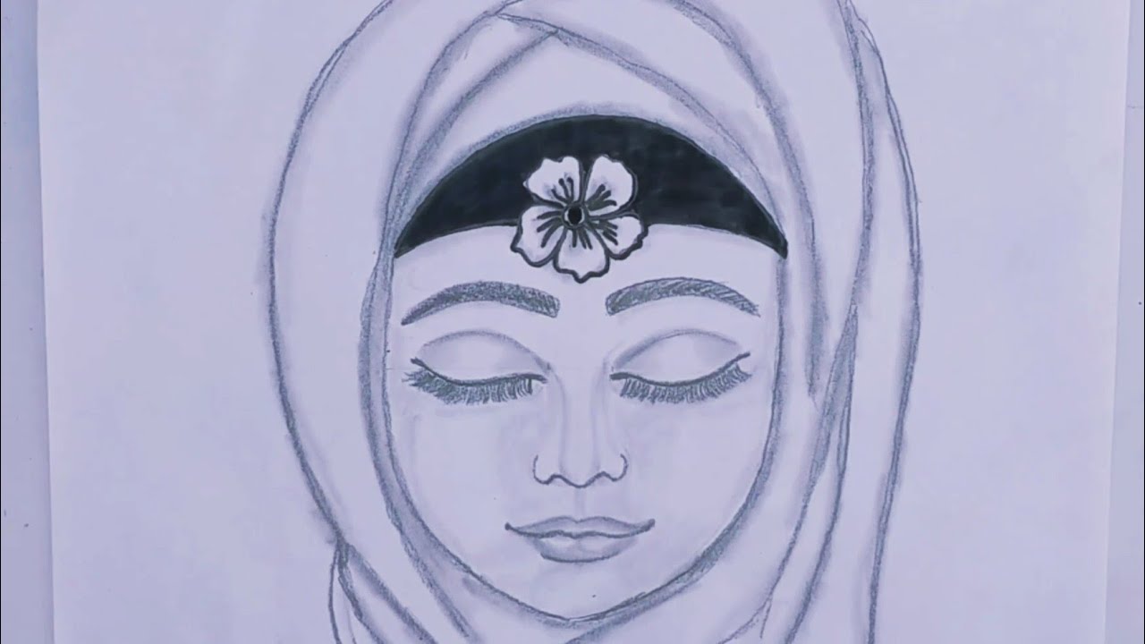 A Girl With Hijab Pencil Drawing Hijab Girl Drawing Step By Step