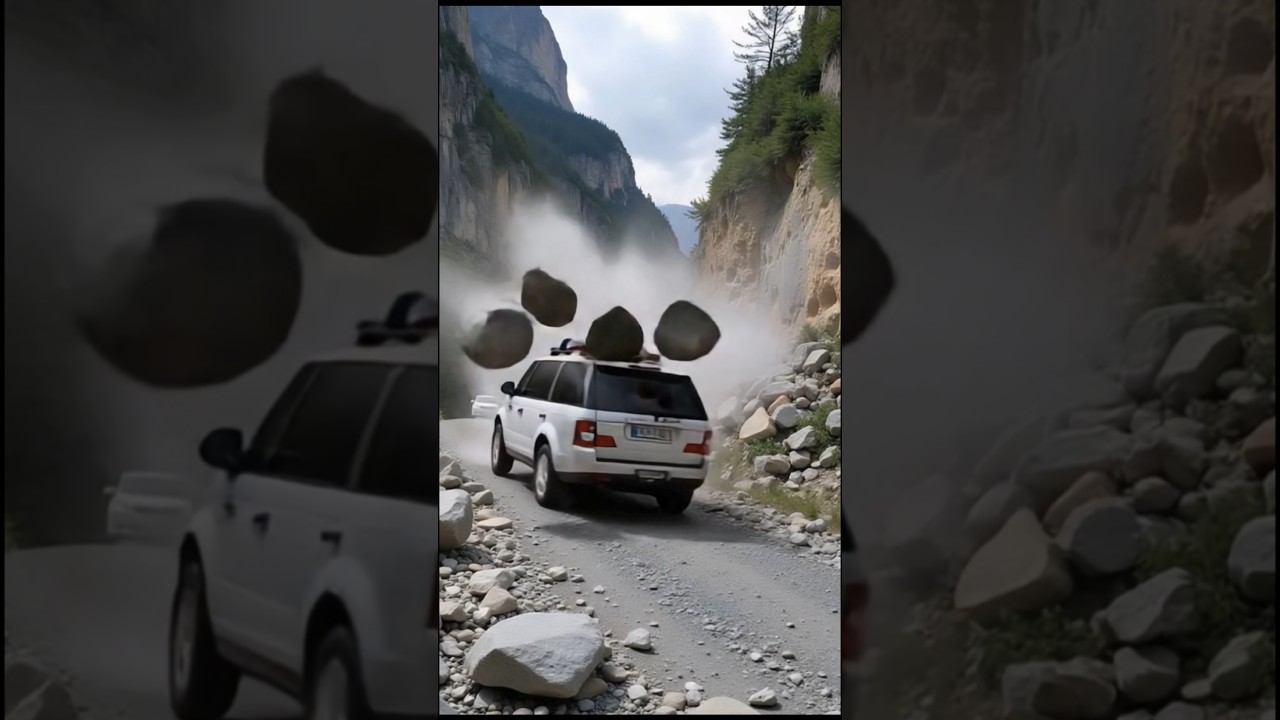 Terrifying Landslide Nearly Crushes Car Beneath Falling Rocks!