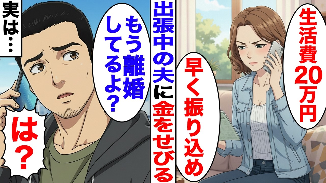 【漫画】「今月の生活費まだ？」出張中の夫に金だけせびる嫁→「もう離婚したけど？」と伝えた結果【スカッと】【ママスカ】
