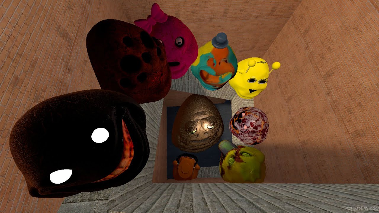 🌀SPARTAN KICKING POU BOU FAMILY FROM BOU'S REVENGE Of POU and SPRUNKI POU in BIG MAZE Garry's Mod