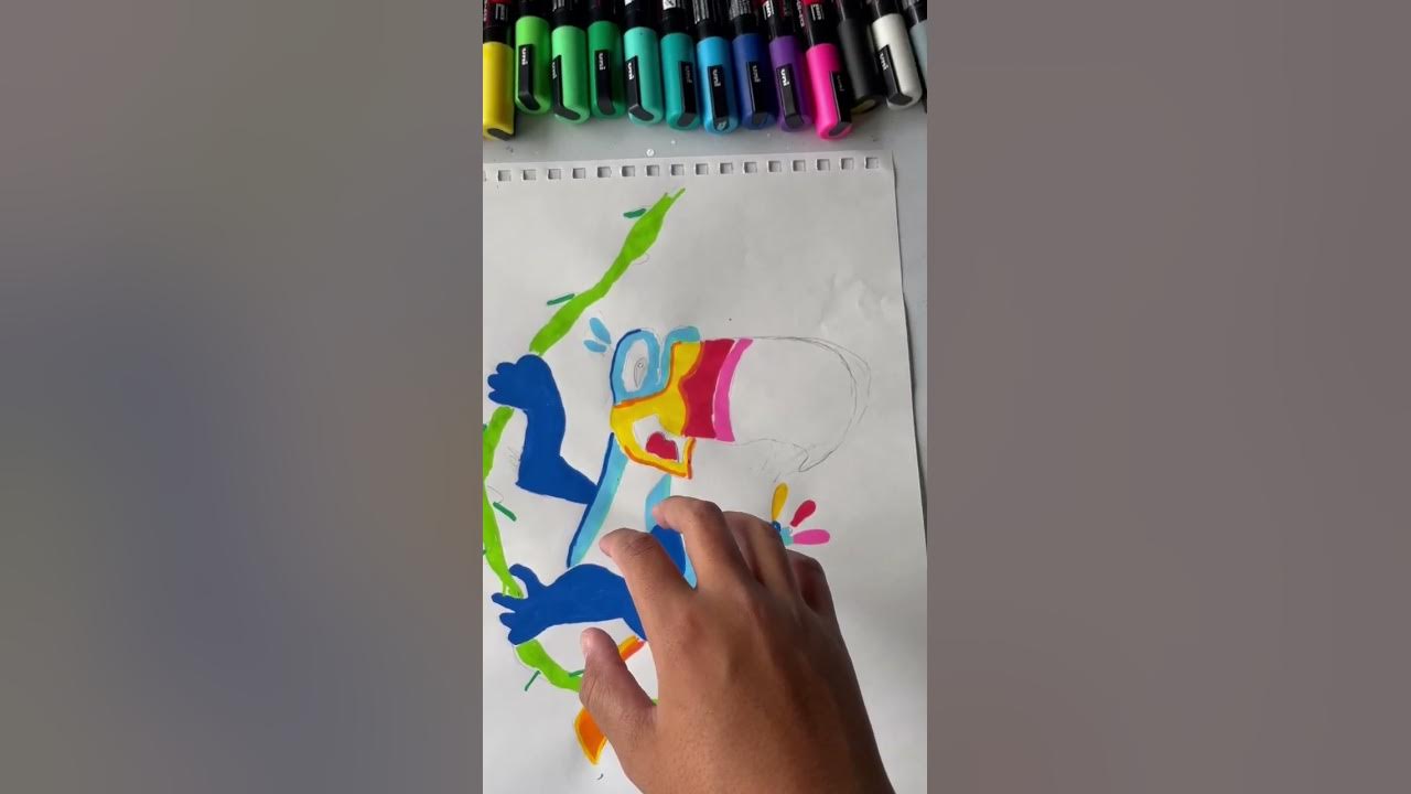 Drawing Toucan Sam from Froot Loops with posca markers! #subscribe #art  #posca 