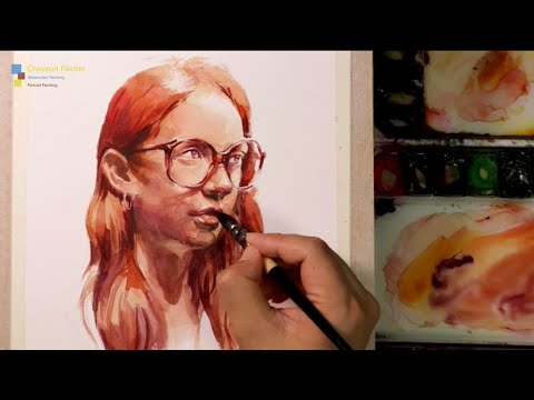 <strong>Watercolor</strong> portrait <strong>painting</strong> - girl with glasses | 인물수채화, 인물화, 안경 쓴 초상화