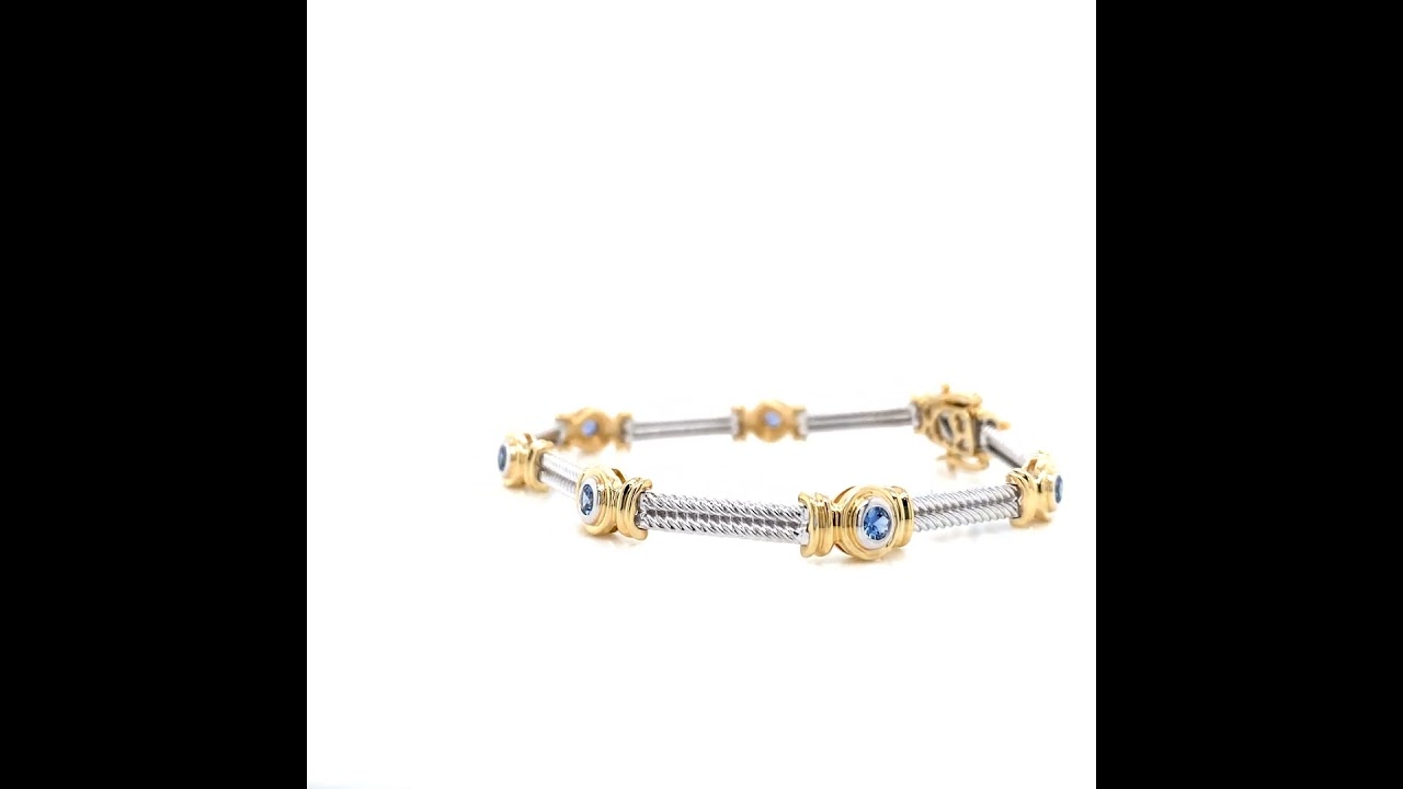 Montana Yogo Sapphire 14K White & Yellow Gold Bezel Set Cable Bracelet