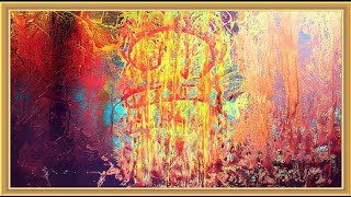 Fiery Flames of Creation golden frame watercolor vintage art abstract minimal for tv  background