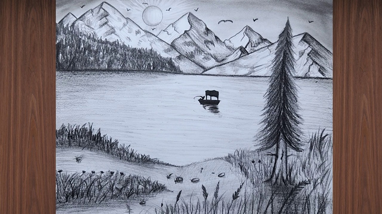 Simple Landscape Drawing | Easy scenery Drawing tutorial | easy sketch