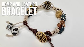 Macrame Knotted Hemp and Leather Button Clasp Bracelet