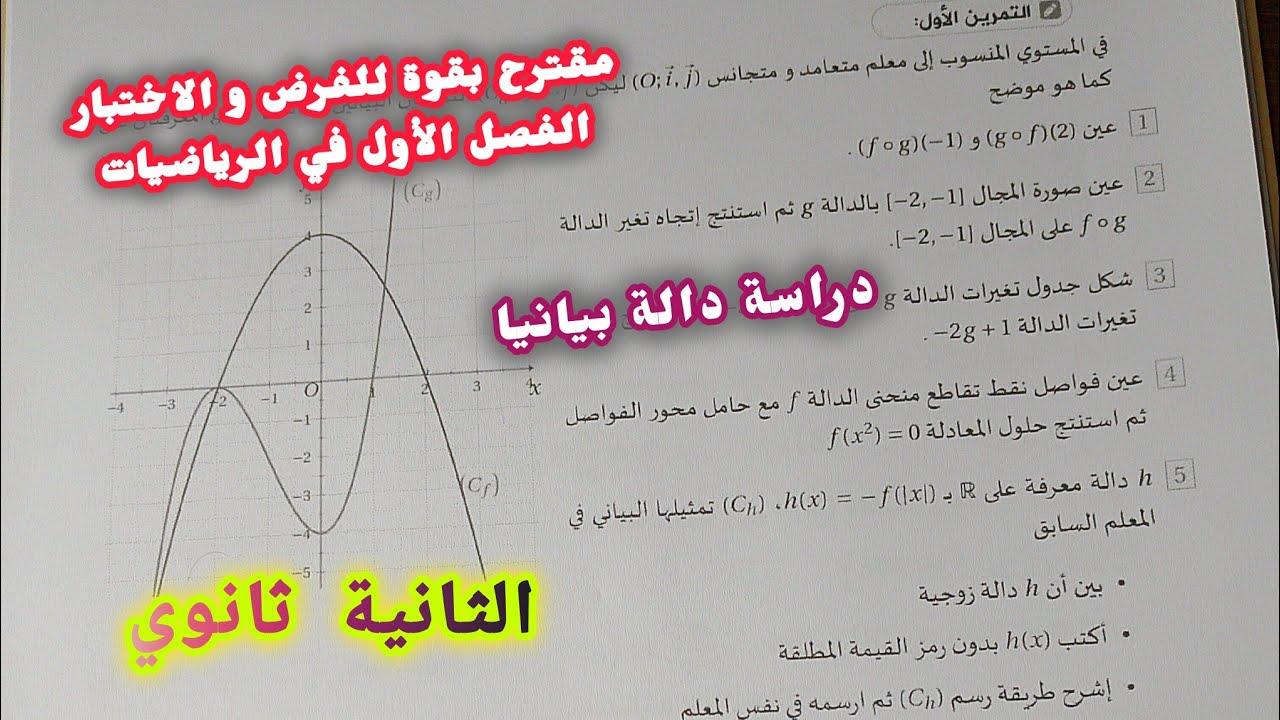 مقترح بقوة للفرض و الاختبار الفصل الأول في الرياضيات (دراسة دالة بيانيا)|| الثانية ثانوي 