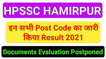 HPSSSC Hamirpur Latest Notification 2021 | इन सभी Post Code का जारी किया Result 2021 | HPSSSB Result