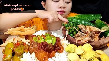 MAKAN KIKIL SAPI MERCON PEDAS PETE ‼️ SAMBEL TERONG IKAN ASIN SAMBEL LALAPAN JENGKOL MUDA #mukbang