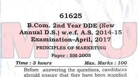 B.com 2nd Year dde (New Annual Distance) Principle of Marketing Question Paper Mdu Apirl 2017