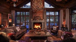 Fireplace in a Winter House  Cozy Cabin Ambience  ASMR