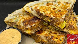 Triple Decker Cheeseburger Quesadilla | How To Make Quesadilla Recipe