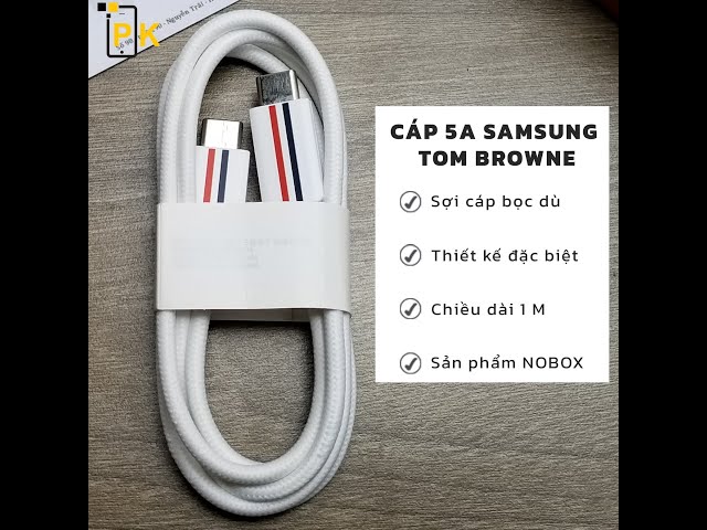 Cáp sạc nhanh 5A Samsung THOM BROWNE, bọc dù, 1M, C to C, chính hãng