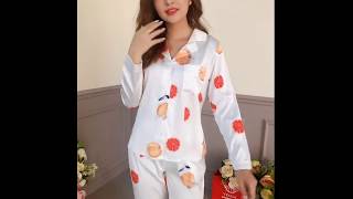 Bộ Pijama Áo Dài Quần Dài Lụa Cao Cấp Họa Tiết Hoa Quả Vingo - H100- Zalo 0978492855