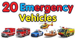 20 Emergency Vehicles Names | Emergency Vehicles for Kids | Learn Rescue Vehicles in English & Hindi
