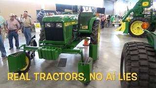 Classic John Deere tractors and farm equipment.