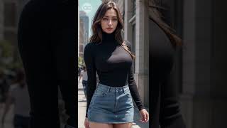 Bodysuit Turtleneck & Denim Miniskirt for a Stylish City Vibe | 4K AI Lookbook / AI Art