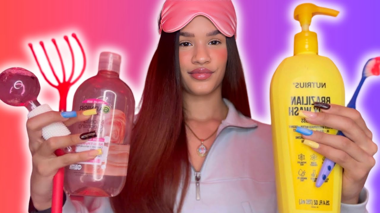 Asmr español 🌚 te preparo para dormir 😴 Skincare, te peino, cuento