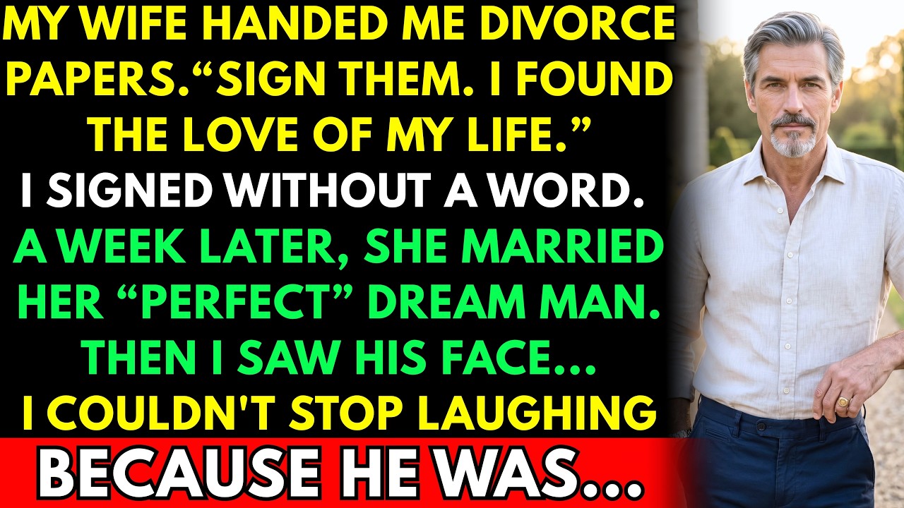 My wife slid divorce papers across the counter and said, “Sign them.” I signed every page without asking her to stay. Seven days later, I saw her wedding photos—white flowers, champagne, her...