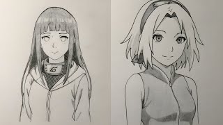 Easy Anime Drawing Time Lapse | Hinata &amp; Sakura Sketch Tutorial (Step by Step)