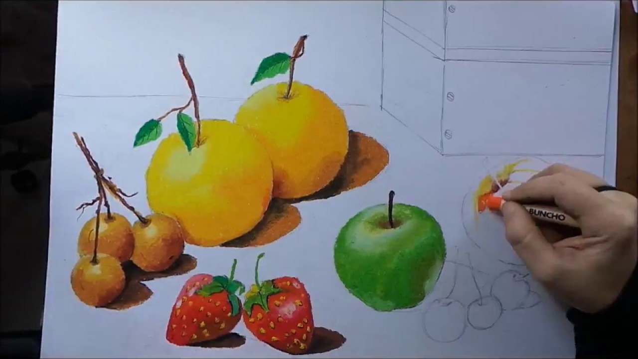 AWESOME SIMPLE DRAWING USING OIL PASTELFruits drawing using oil pastel with Marhanim YouTube