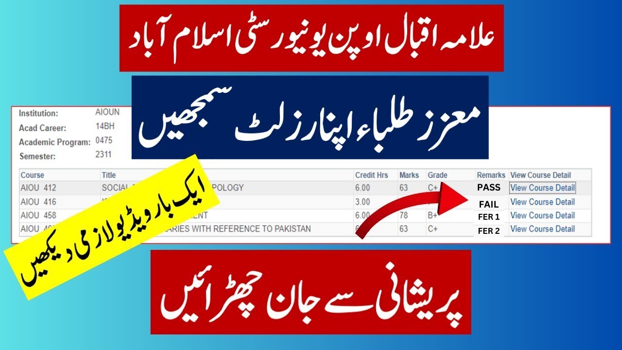 aiou fail subject admission fer1 and fer2 || fail understand your result 