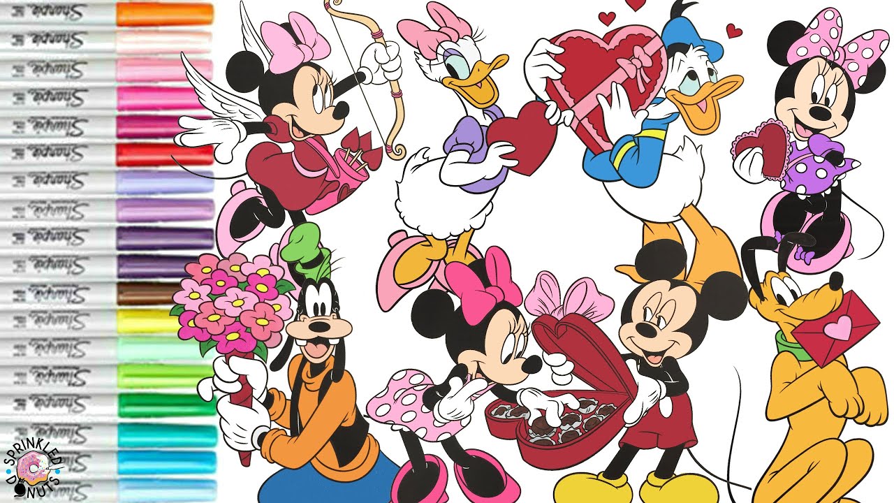 Disney Coloring Book Compilation Valentine's Day Minnie Mickey Goofy Pluto Daisy Donald Duck