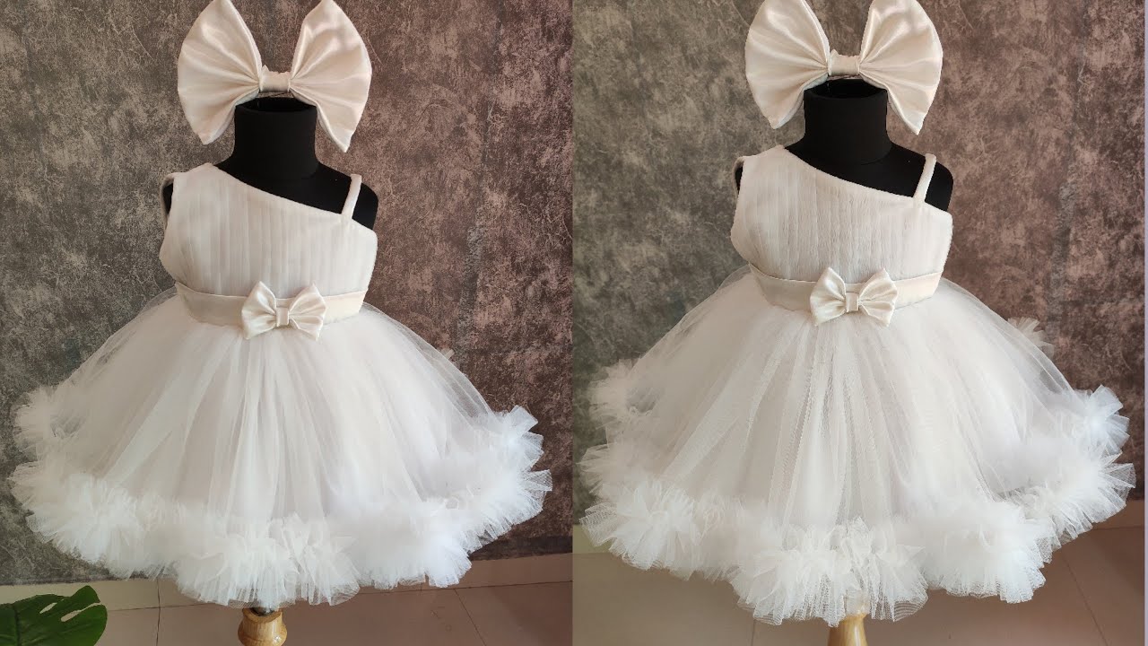 DIY : One Shoulder Baby Frock Cutting and Stitching / Party Wear Baby Frock Design / Ruffled Frock