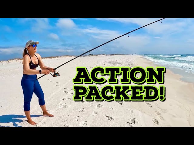 GIRL didn't expect this much ACTION while SURF FISHING on Florida