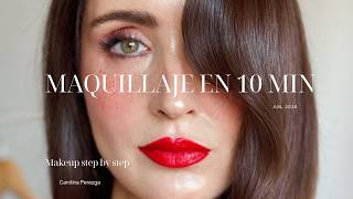Maquillaje fácil para el día💄 💜 Labio rojo + sombras moradas sin eyeliner ✨ Tutorial pas