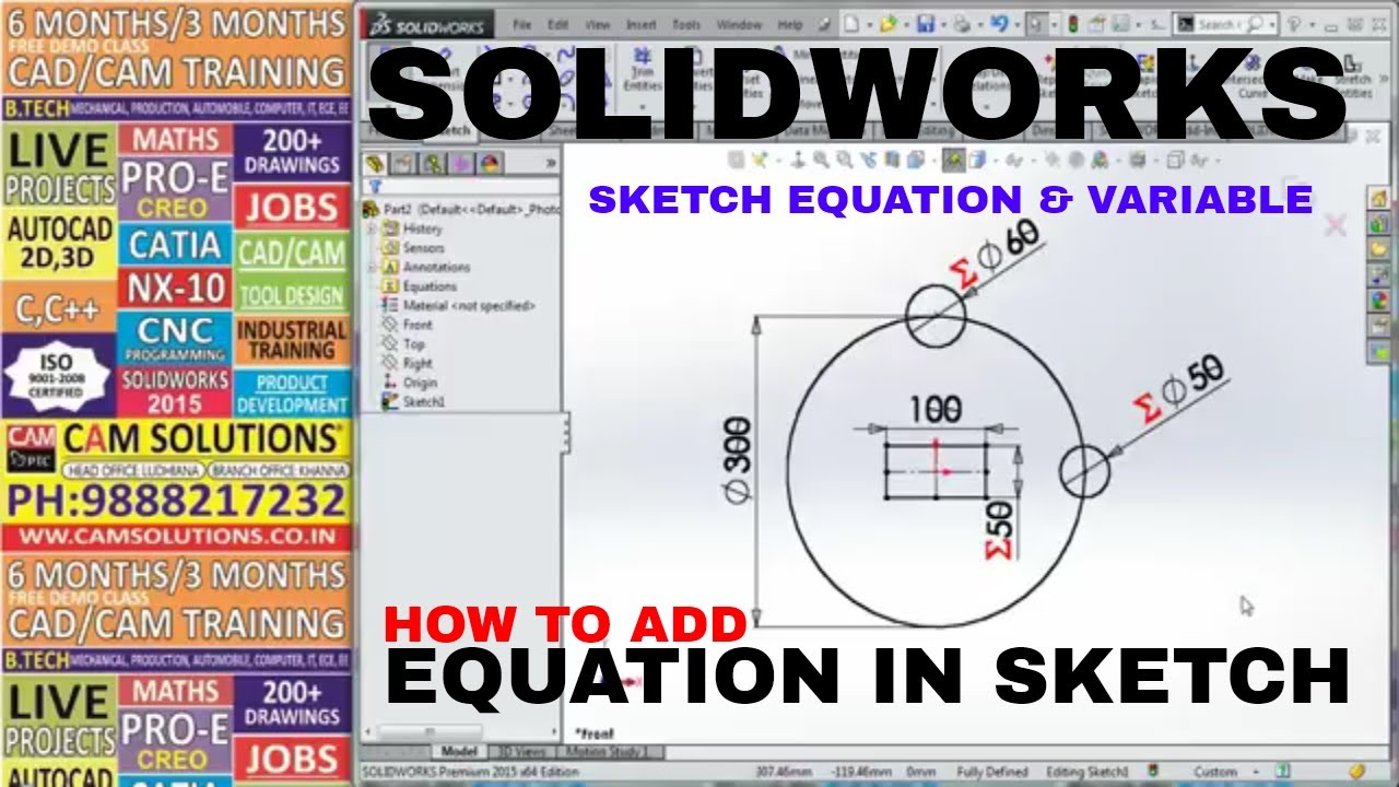 Solidworks Equation Examples SOLIDWORKS 2018 SKETCH : EQUATION AND VARIABLE IN HINDI - YouTube