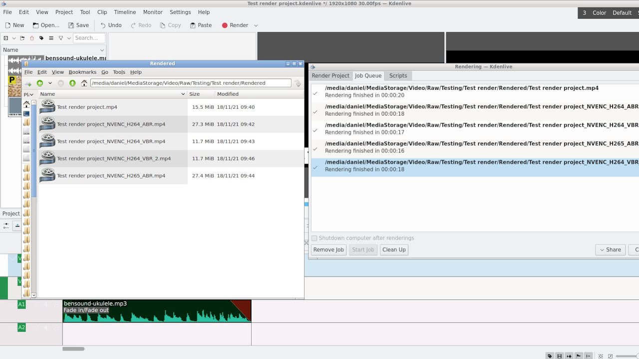 GPU Rendering Tests: Kdenlive 21.04.3 (Ubuntu 20.10)