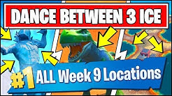 dance between three ice sculptures dinosaurs hotsprings all locations fortnite week 9 challenges duration 10 48 - where are the three dinosaurs in fortnite battle royale