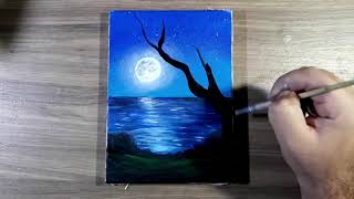 uma linda noite/pintura acrílica para iniciantes/ video relaxante