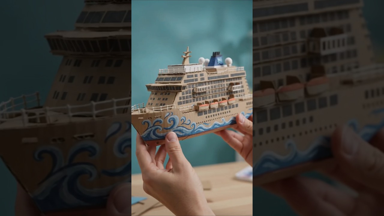 Norwegian Prima 🇺🇸 Made Entirely from Cardboard! 🤯🚢 | Incredible DIY Cruise Ship Model #shorts