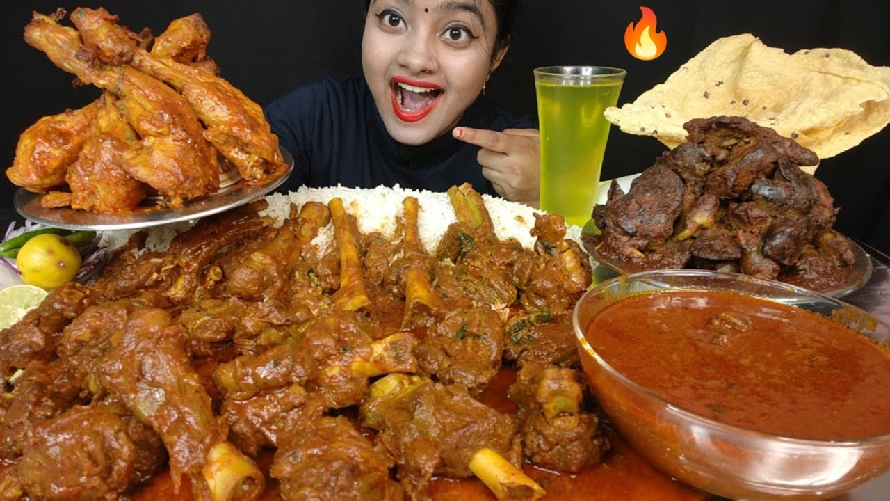 BIHARI STYLE MUTTON CURRY 🌶️ CHICKEN CURRY, CHICKEN LIVER CURRY WITH RICE 🤤BIG BITES, EATING VIDEOS🔥