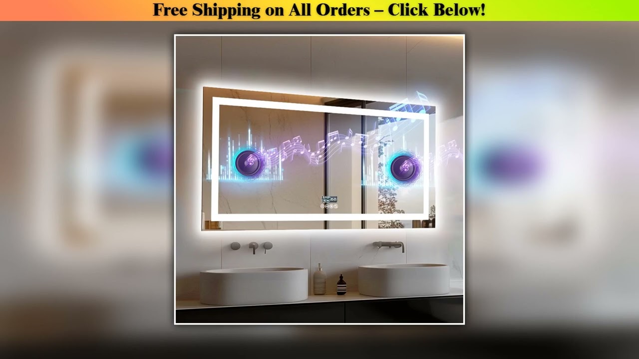 XXL Bathroom Mirror Smart LED Vanity Mirror Wall Mounted with Bluetooth, Digital Display, Back