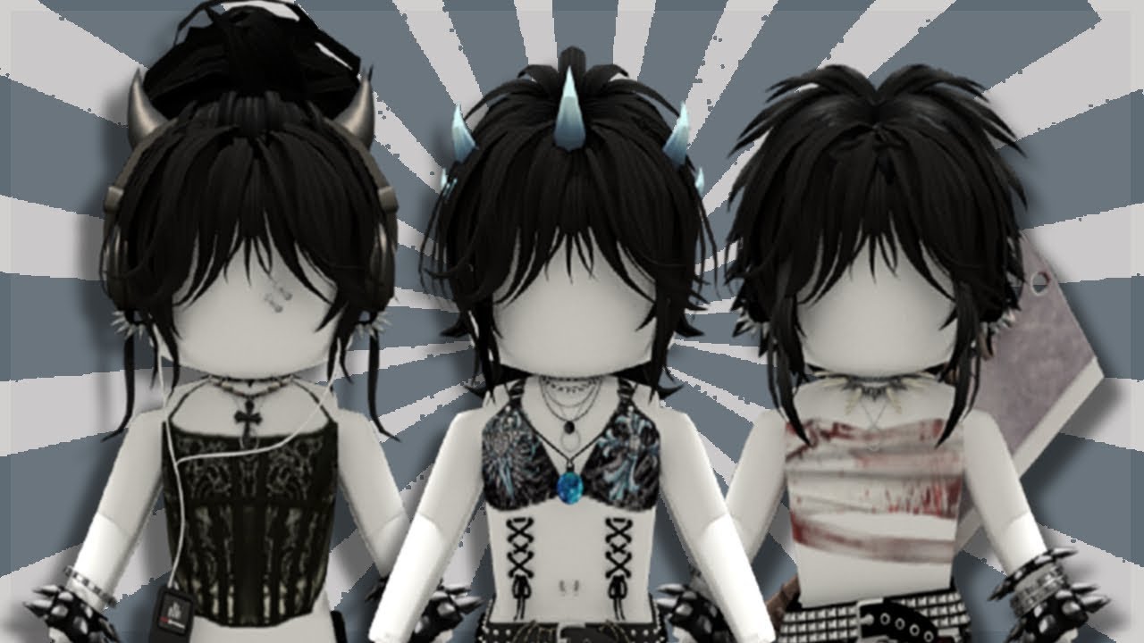 Four emo grunge roblox outfits with matching hats and accessories – Artofit