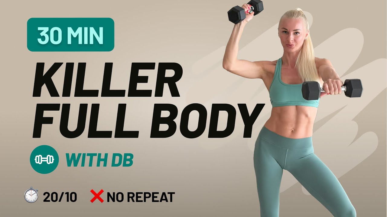 30 Min FULL BODY KILLER TABATA Workout with Weights - No Repeat, Home ...